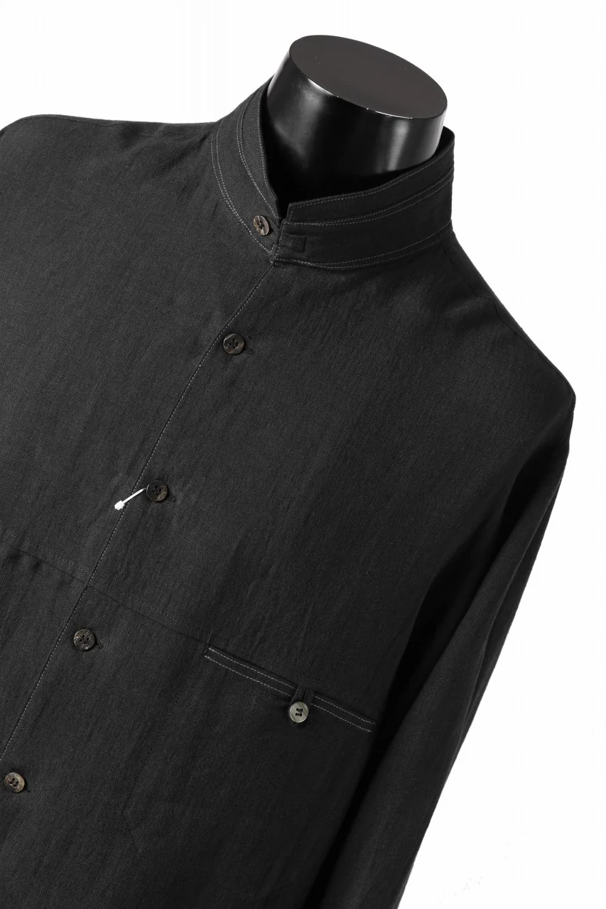 Y's for men STAND COLLAR SHIRT WITH WHITE STITCH / 60 LINEN LAWN (BLACK) - Image 12