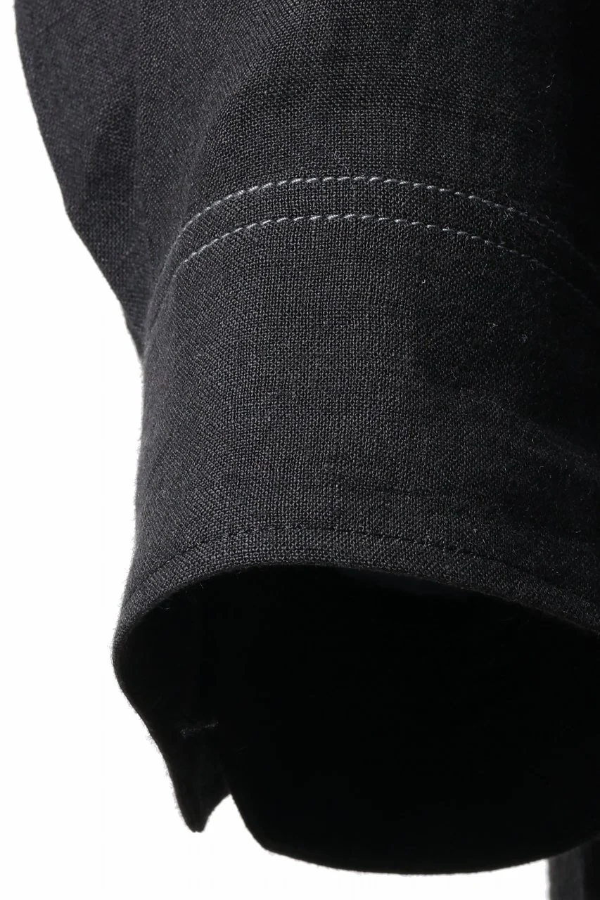 Y's for men STAND COLLAR SHIRT WITH WHITE STITCH / 60 LINEN LAWN (BLACK) - Image 7