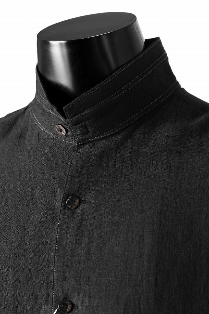Y's for men STAND COLLAR SHIRT WITH WHITE STITCH / 60 LINEN LAWN (BLACK) - Image 8