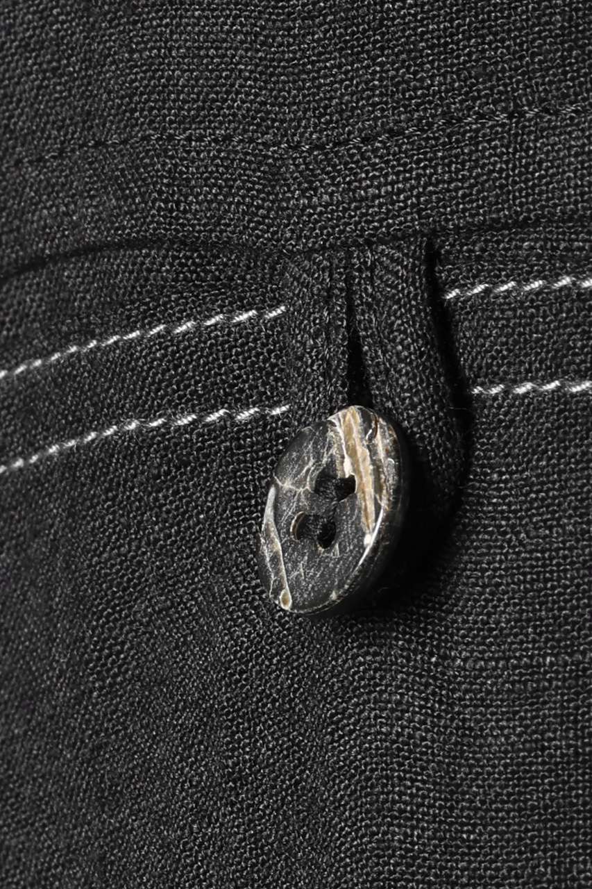 Y's for men STAND COLLAR SHIRT WITH WHITE STITCH / 60 LINEN LAWN (BLACK) - Image 9