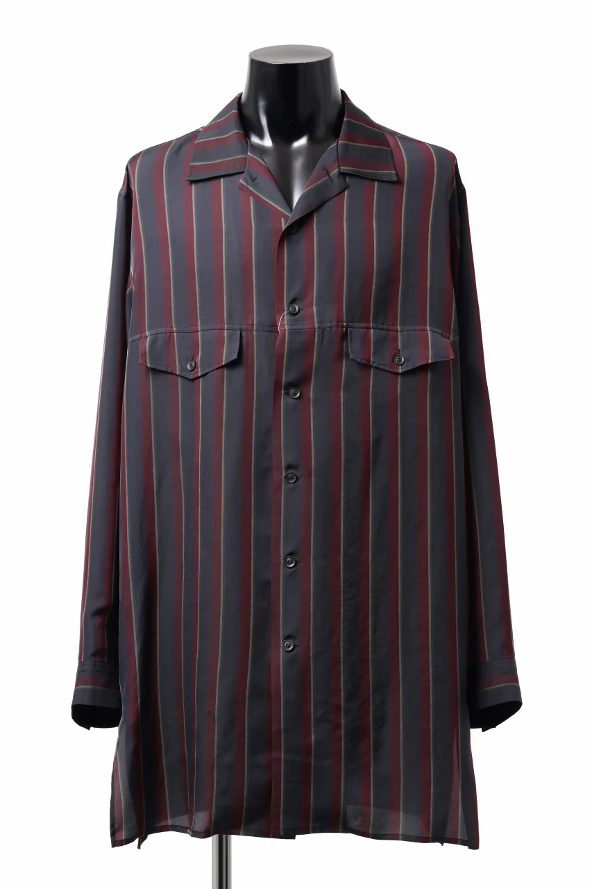 Y's for men STRIPE SHIRT with FLAP POCKET / PIGMENT DYED CUPRA (BLACK)