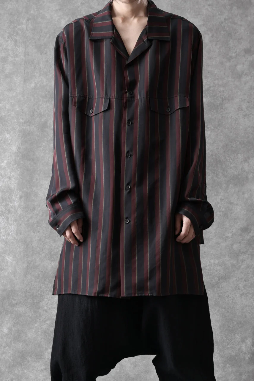 Y's for men STRIPE SHIRT with FLAP POCKET / PIGMENT DYED CUPRA (BLACK) - Image 2