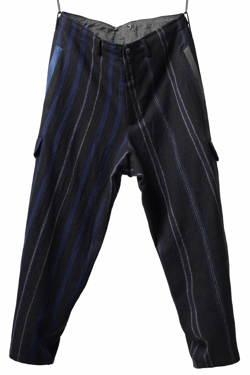Y's for men STRIPED PATTERN PANTS / WOOL SURGE STRIPE (BLACK)
