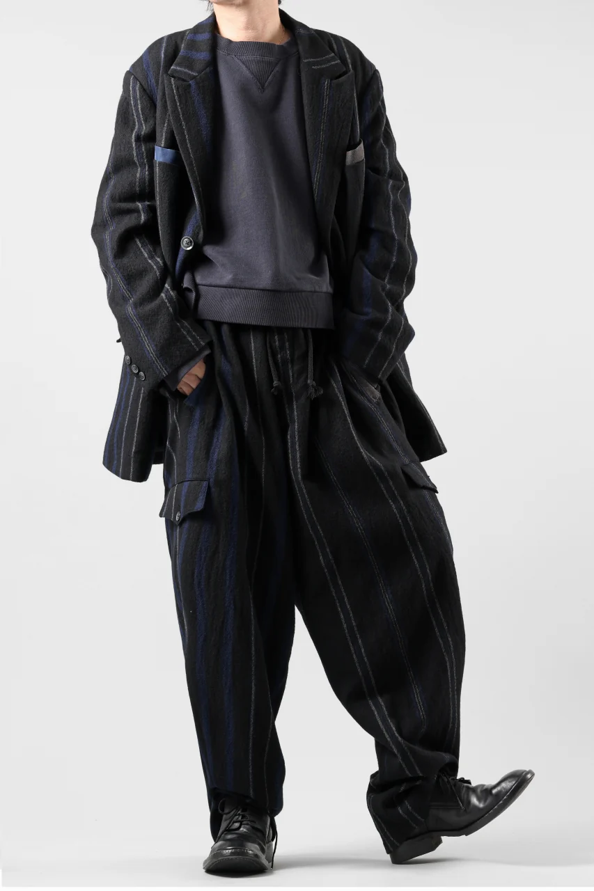 Y's for men STRIPED PATTERN PANTS / WOOL SURGE STRIPE (BLACK) - Image 12