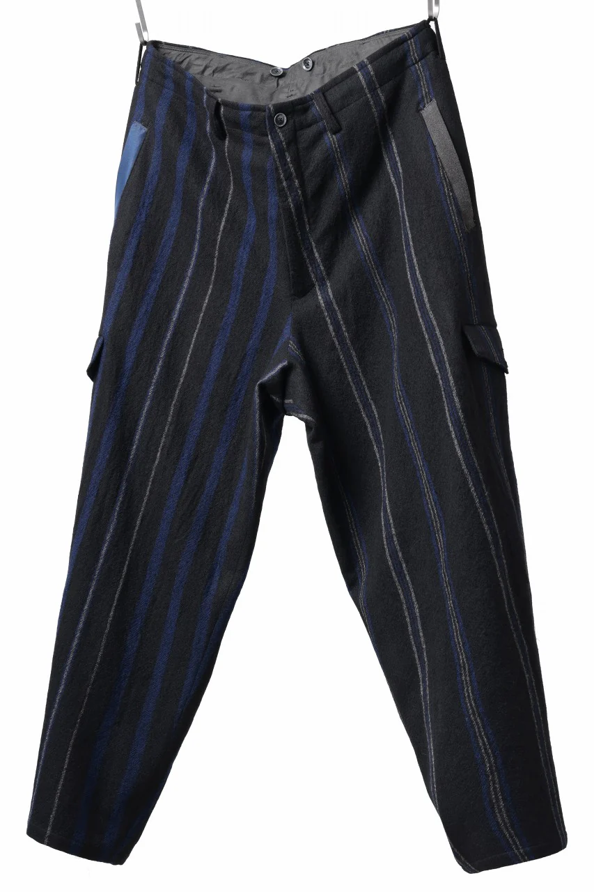 Y's for men STRIPED PATTERN PANTS / WOOL SURGE STRIPE (BLACK) - Image 15