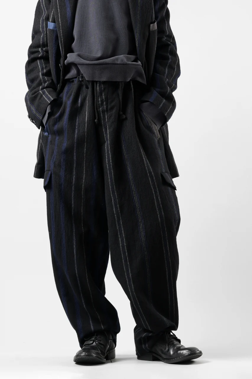 Y's for men STRIPED PATTERN PANTS / WOOL SURGE STRIPE (BLACK) - Image 2
