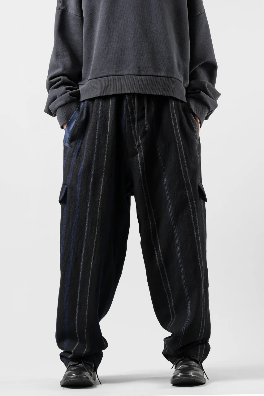 Y's for men STRIPED PATTERN PANTS / WOOL SURGE STRIPE (BLACK) - Image 3