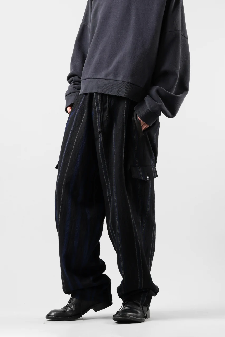Y's for men STRIPED PATTERN PANTS / WOOL SURGE STRIPE (BLACK) - Image 4