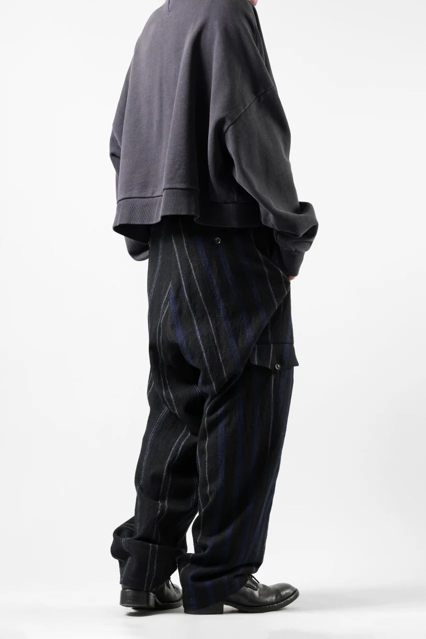 Y's for men STRIPED PATTERN PANTS / WOOL SURGE STRIPE (BLACK) - Image 8