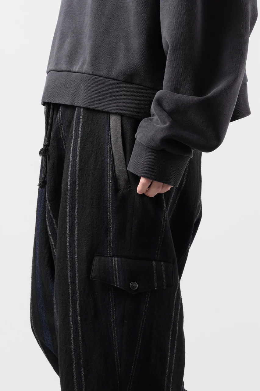 Y's for men STRIPED PATTERN PANTS / WOOL SURGE STRIPE (BLACK) - Image 9