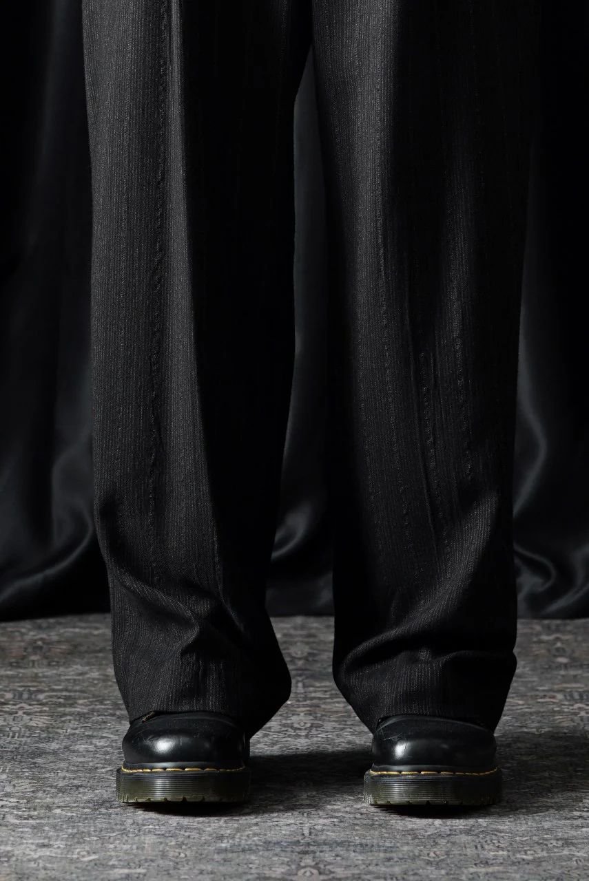 Y's for men SUSPENDER PANTS / HEATHER STRIPES RAYON (BLACK) - Image 3