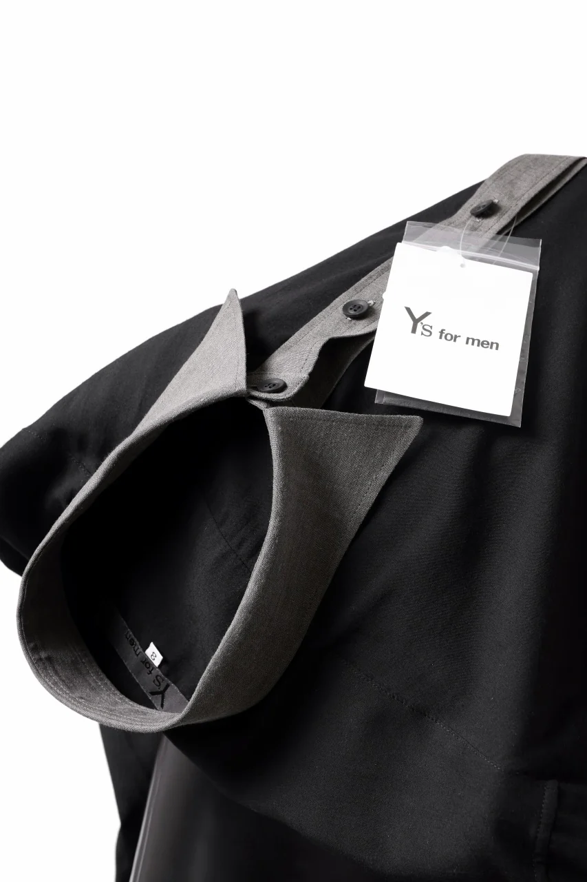 Y's for men SWITCHING COLLAR-PLACKET SHIRT / CELLULOSE LINEN (BLACK) - Image 14