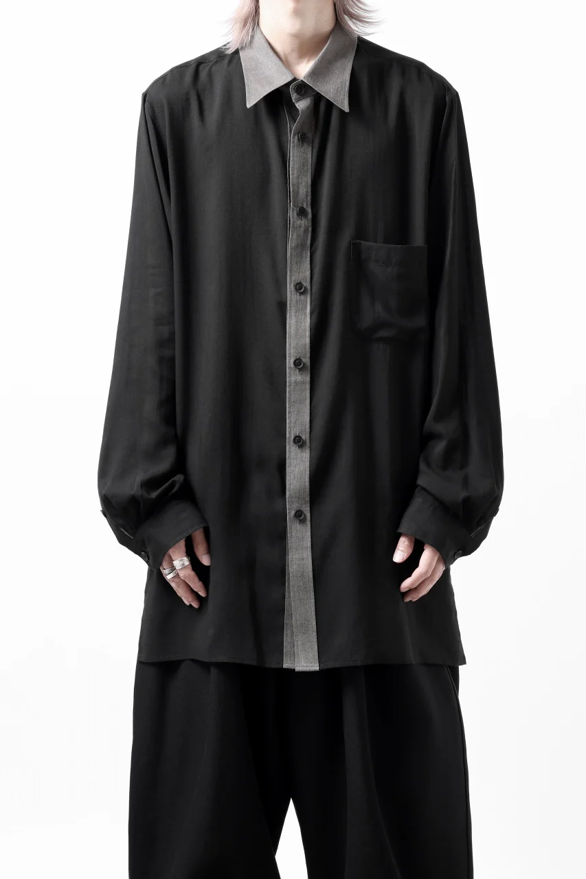 Y's for men SWITCHING COLLAR-PLACKET SHIRT / CELLULOSE LINEN (BLACK) - Image 15