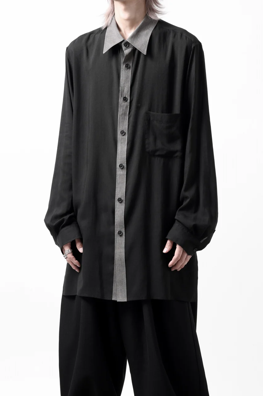 Y's for men SWITCHING COLLAR-PLACKET SHIRT / CELLULOSE LINEN (BLACK) - Image 16