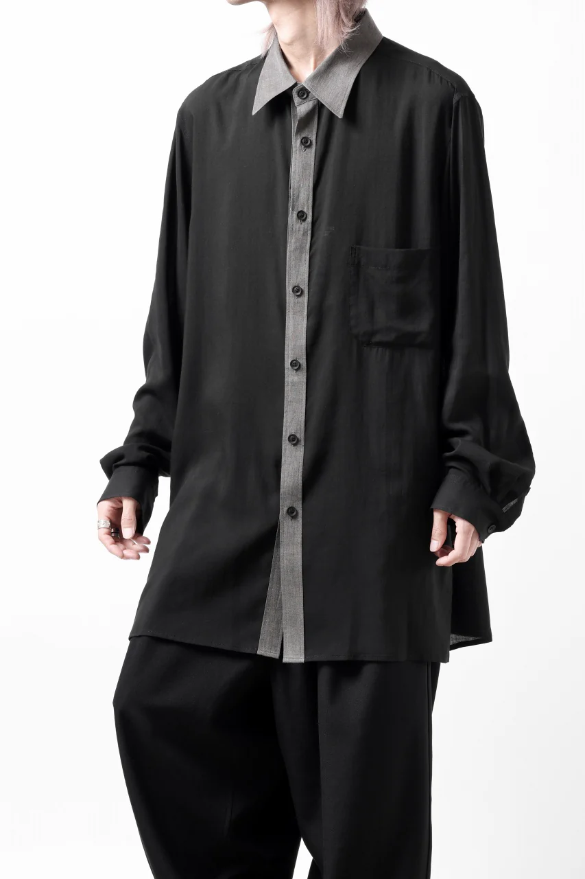 Y's for men SWITCHING COLLAR-PLACKET SHIRT / CELLULOSE LINEN (BLACK) - Image 17