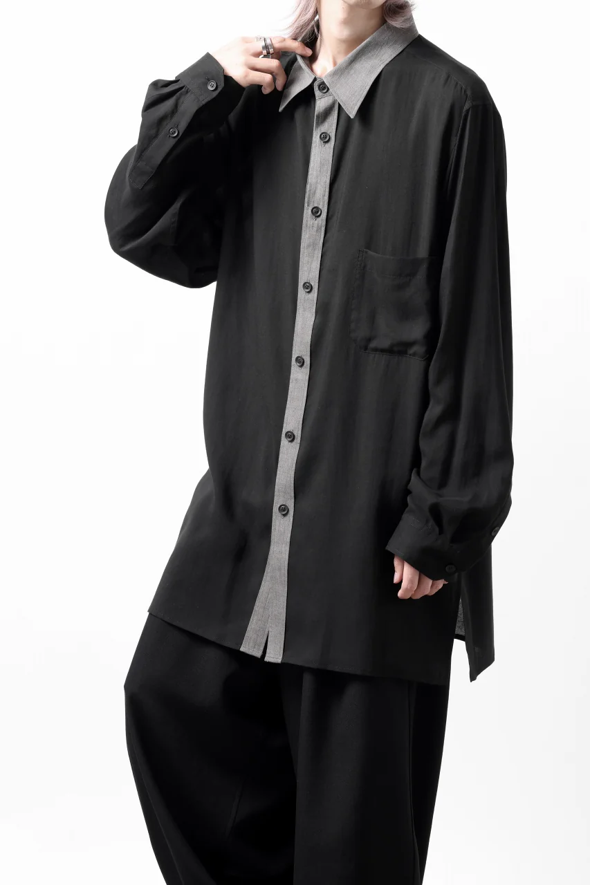 Y's for men SWITCHING COLLAR-PLACKET SHIRT / CELLULOSE LINEN (BLACK) - Image 18