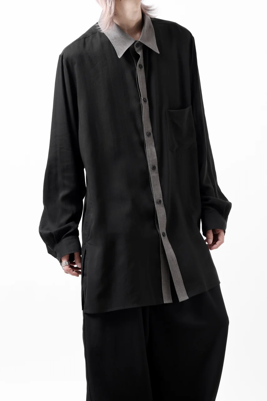 Y's for men SWITCHING COLLAR-PLACKET SHIRT / CELLULOSE LINEN (BLACK) - Image 19