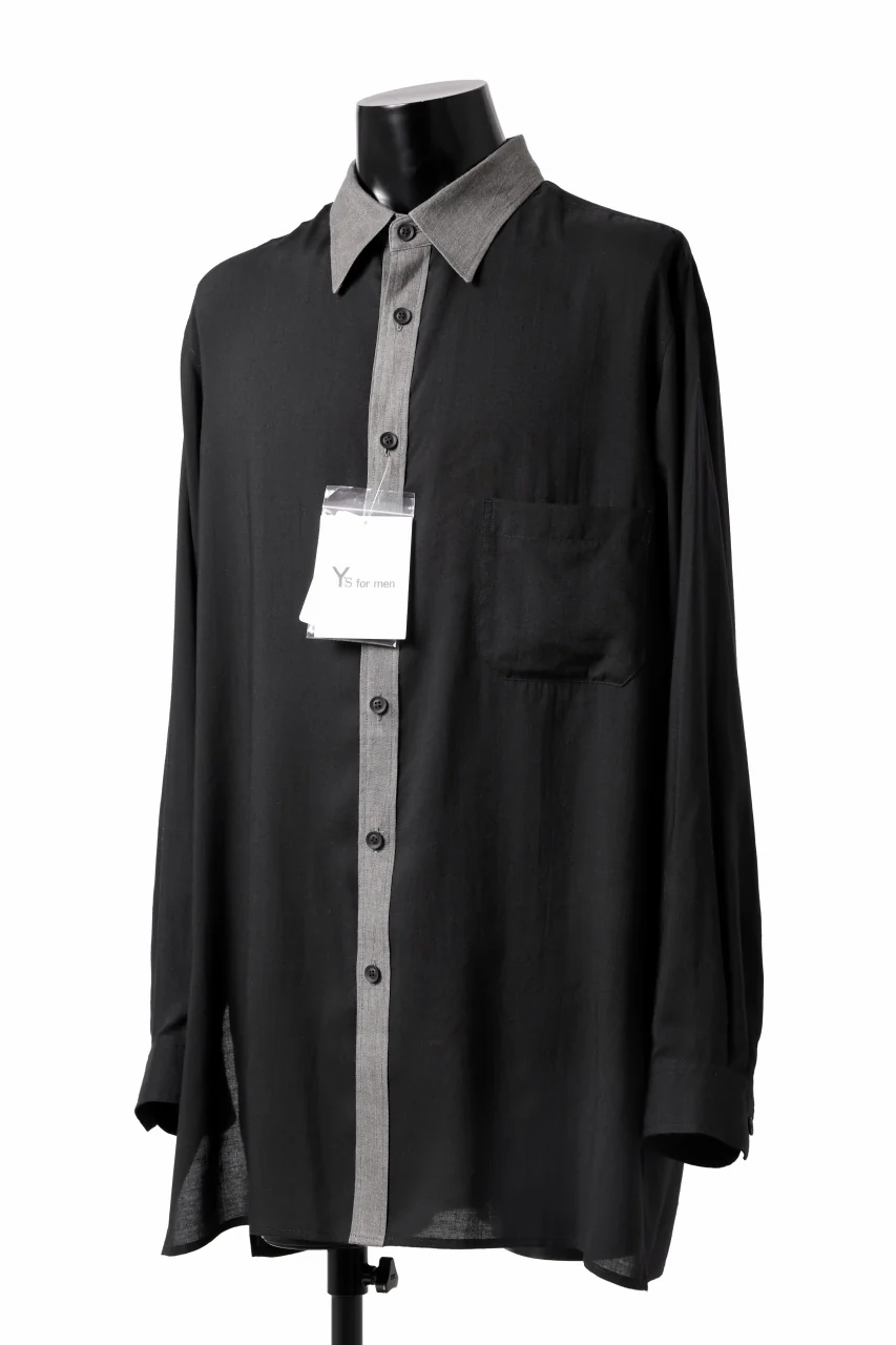 Y's for men SWITCHING COLLAR-PLACKET SHIRT / CELLULOSE LINEN (BLACK) - Image 2