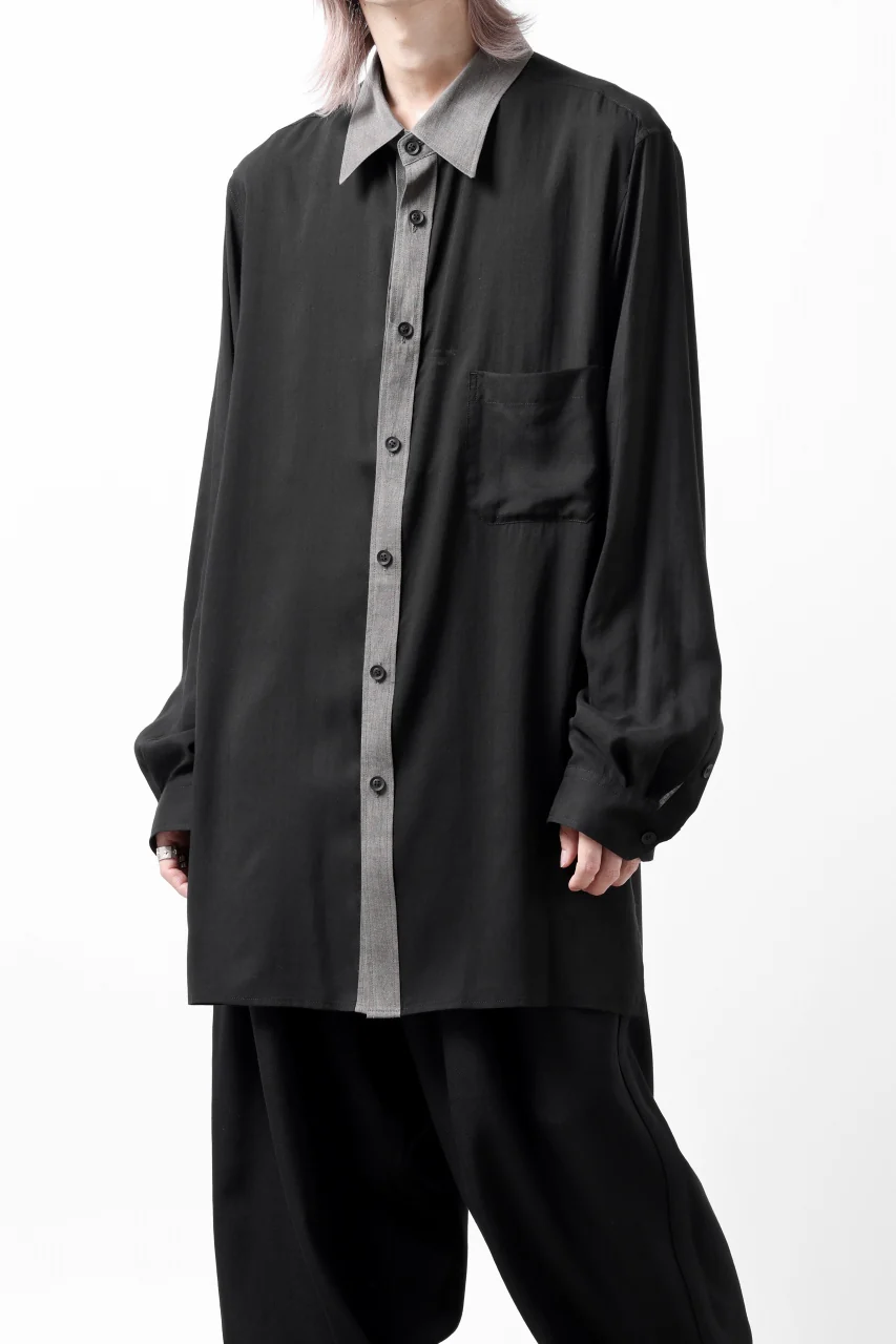 Y's for men SWITCHING COLLAR-PLACKET SHIRT / CELLULOSE LINEN (BLACK) - Image 20