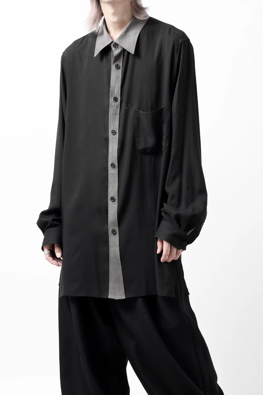 Y's for men SWITCHING COLLAR-PLACKET SHIRT / CELLULOSE LINEN (BLACK) - Image 21