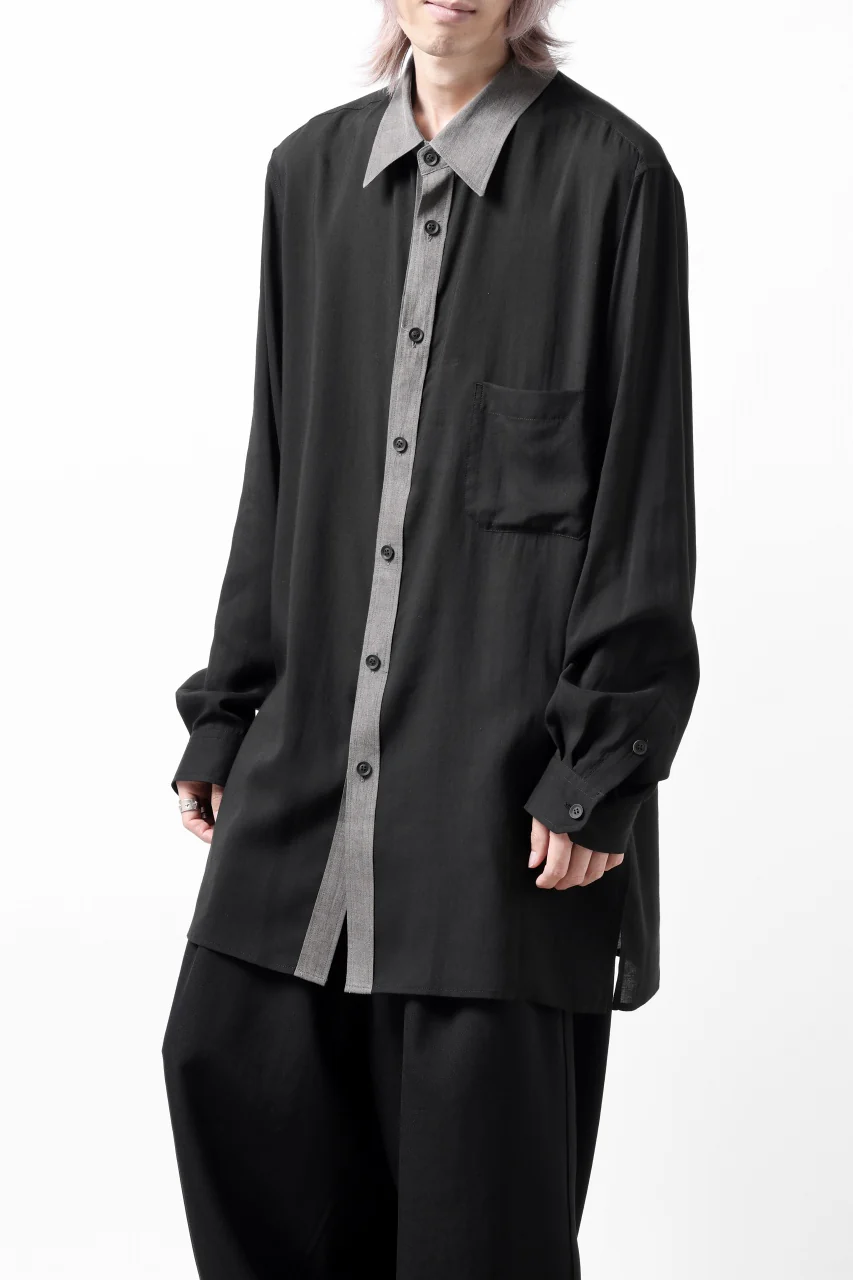 Y's for men SWITCHING COLLAR-PLACKET SHIRT / CELLULOSE LINEN (BLACK) - Image 23