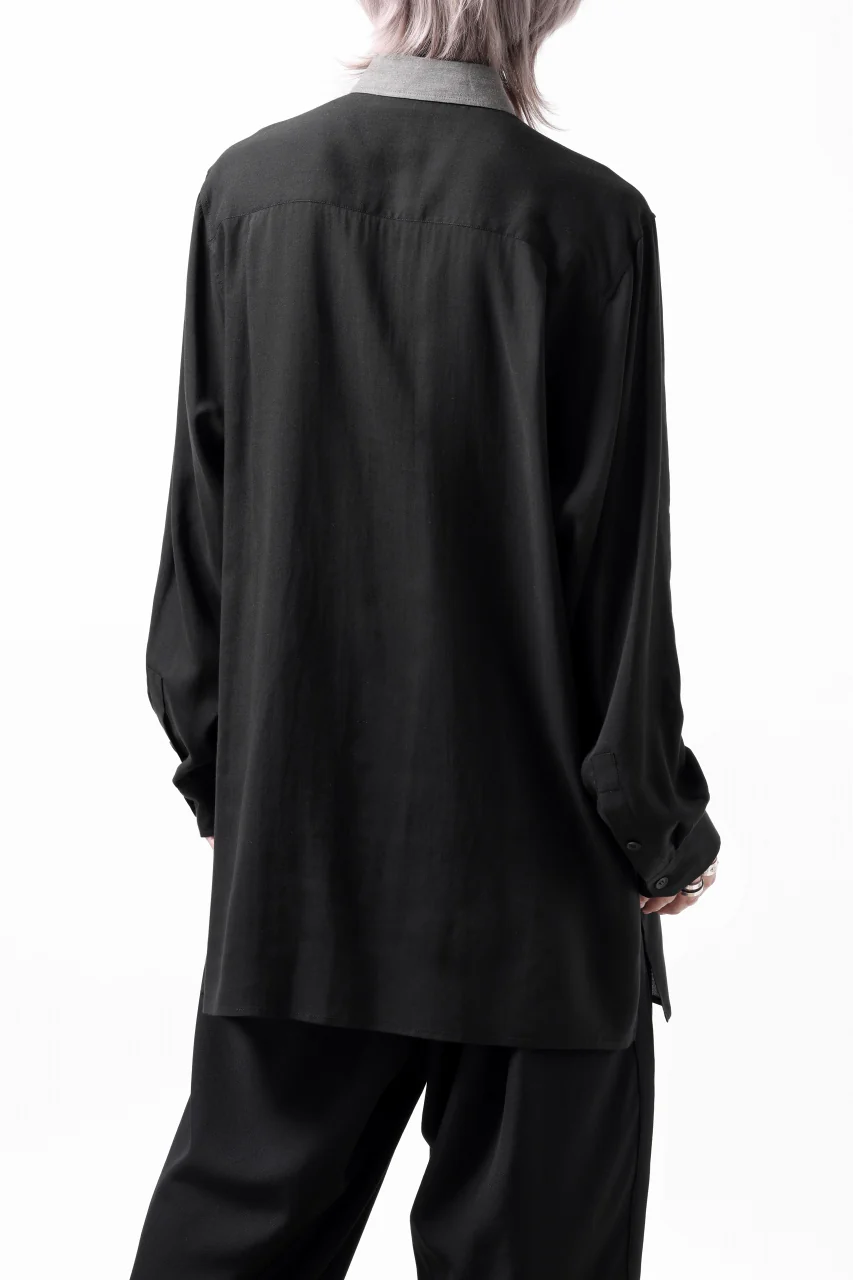 Y's for men SWITCHING COLLAR-PLACKET SHIRT / CELLULOSE LINEN (BLACK) - Image 24
