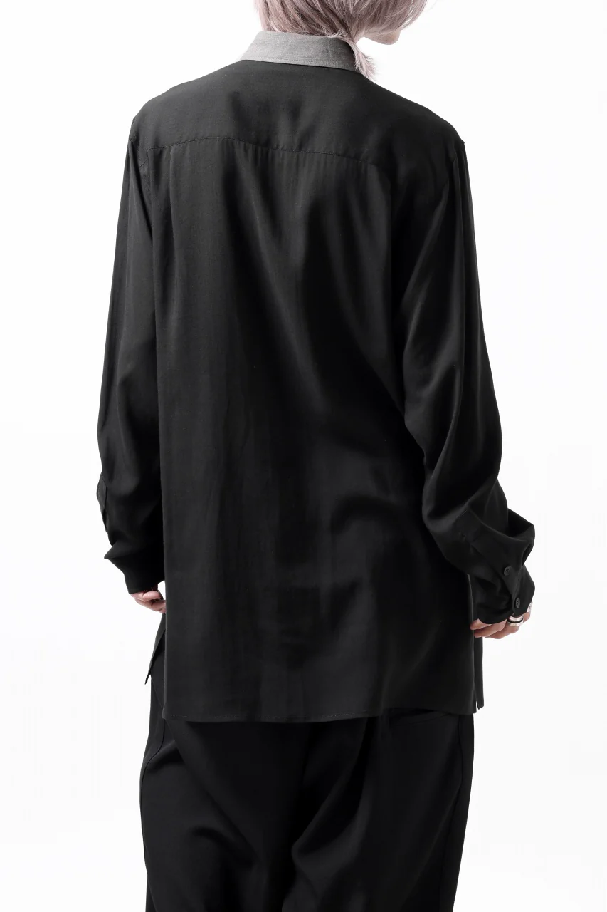 Y's for men SWITCHING COLLAR-PLACKET SHIRT / CELLULOSE LINEN (BLACK) - Image 25