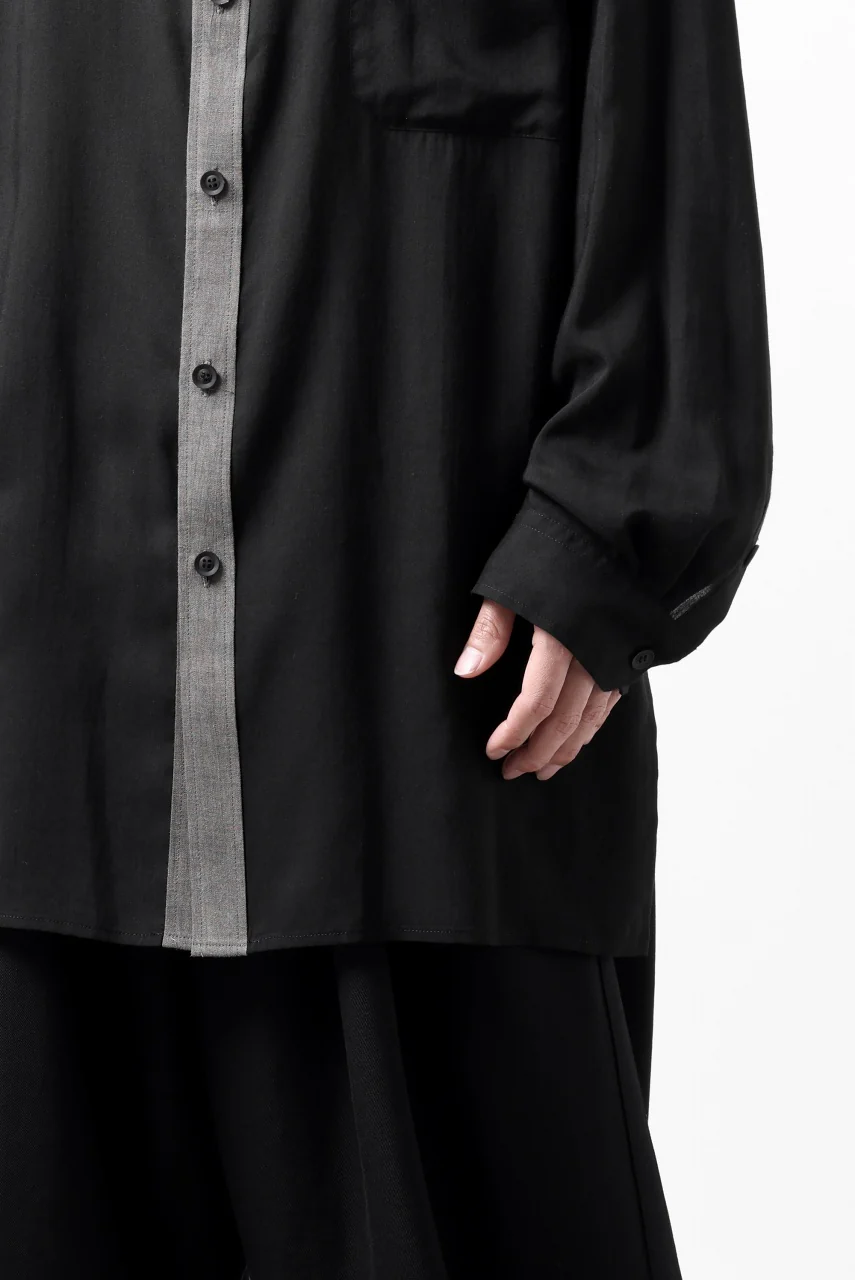 Y's for men SWITCHING COLLAR-PLACKET SHIRT / CELLULOSE LINEN (BLACK) - Image 28