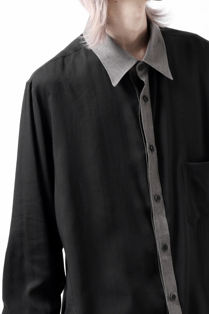Y's for men SWITCHING COLLAR-PLACKET SHIRT / CELLULOSE LINEN (BLACK) - Image 29