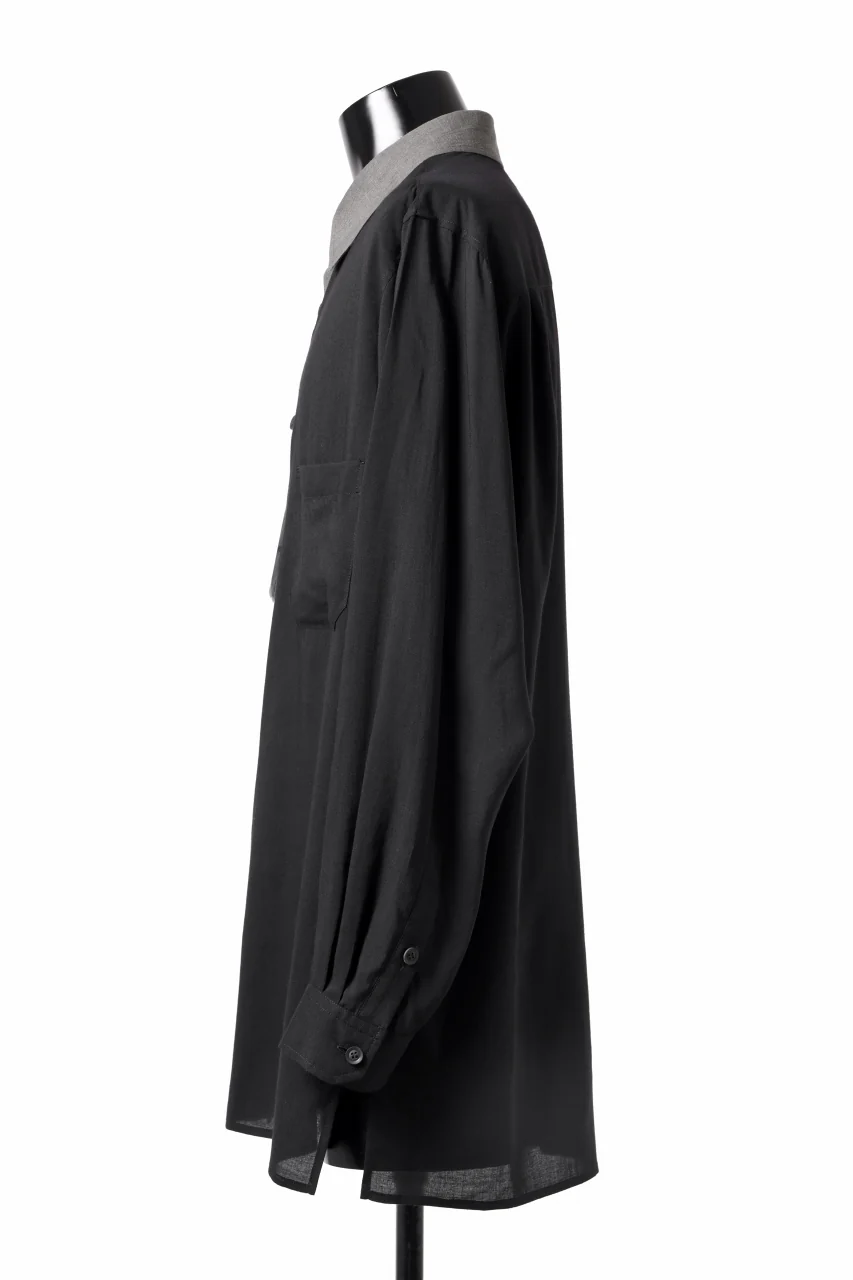 Y's for men SWITCHING COLLAR-PLACKET SHIRT / CELLULOSE LINEN (BLACK) - Image 3