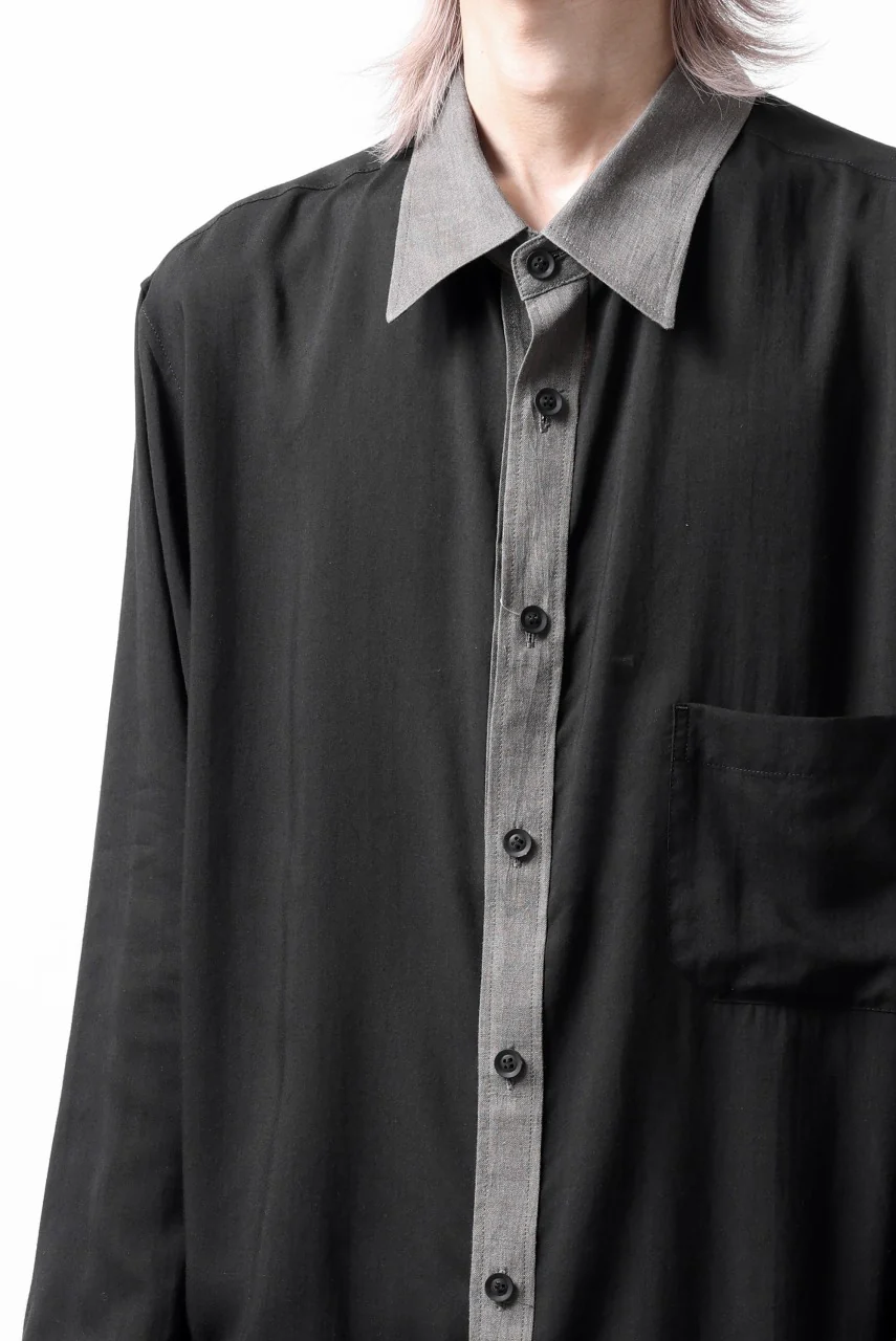 Y's for men SWITCHING COLLAR-PLACKET SHIRT / CELLULOSE LINEN (BLACK) - Image 30