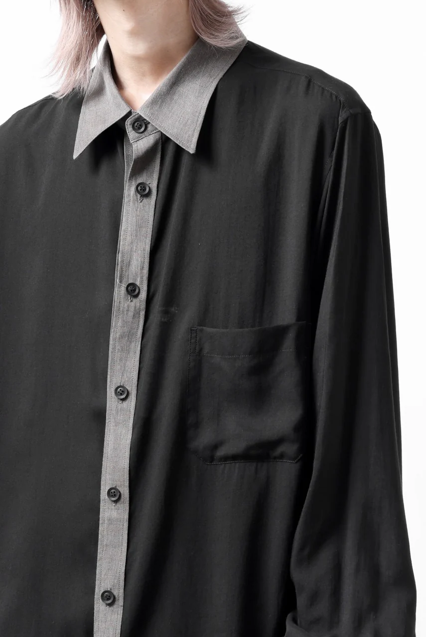 Y's for men SWITCHING COLLAR-PLACKET SHIRT / CELLULOSE LINEN (BLACK) - Image 31
