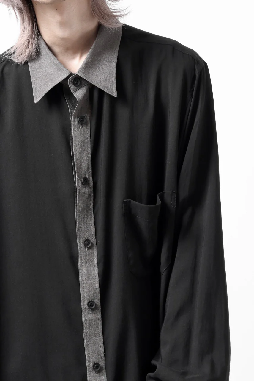 Y's for men SWITCHING COLLAR-PLACKET SHIRT / CELLULOSE LINEN (BLACK) - Image 32