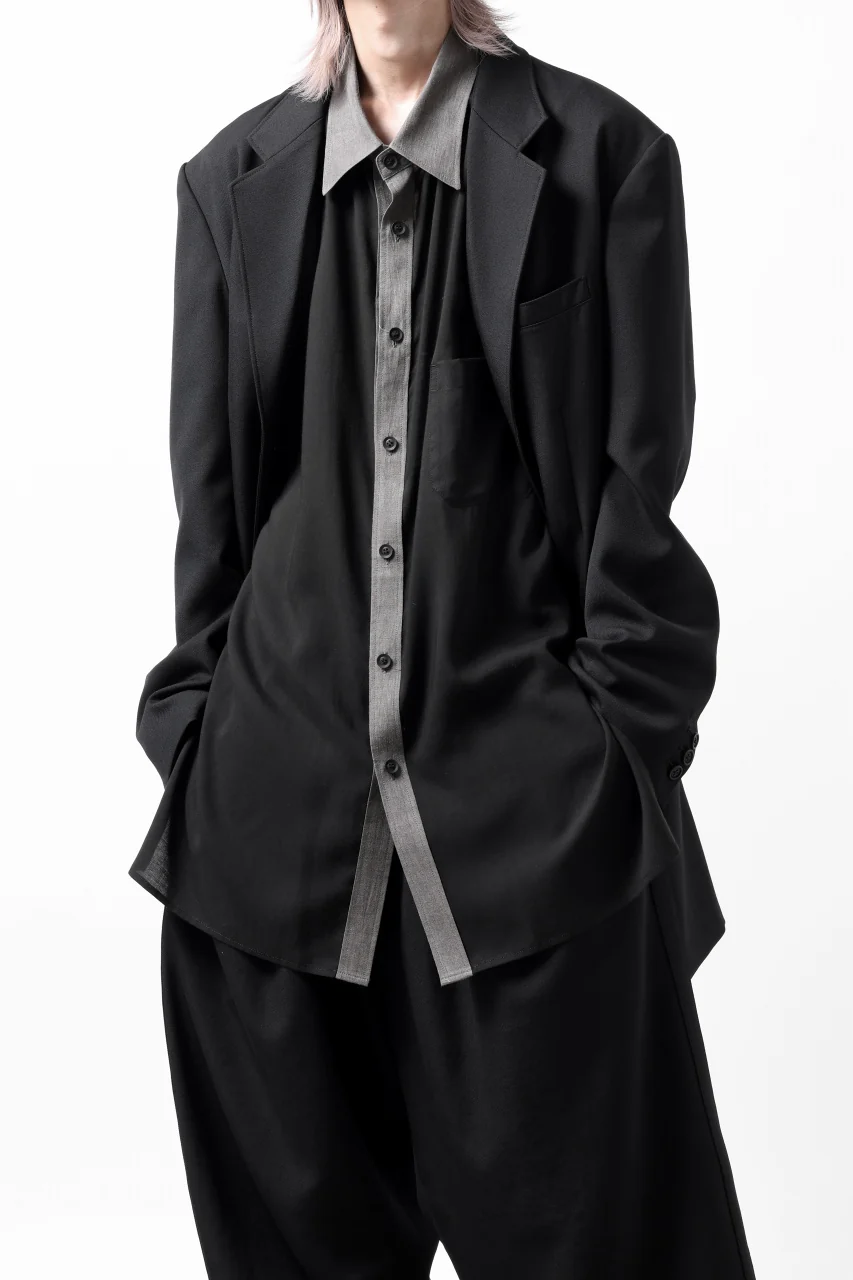 Y's for men SWITCHING COLLAR-PLACKET SHIRT / CELLULOSE LINEN (BLACK) - Image 33