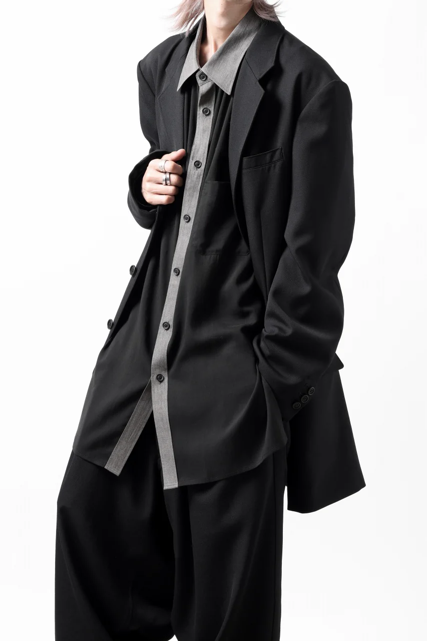 Y's for men SWITCHING COLLAR-PLACKET SHIRT / CELLULOSE LINEN (BLACK) - Image 34