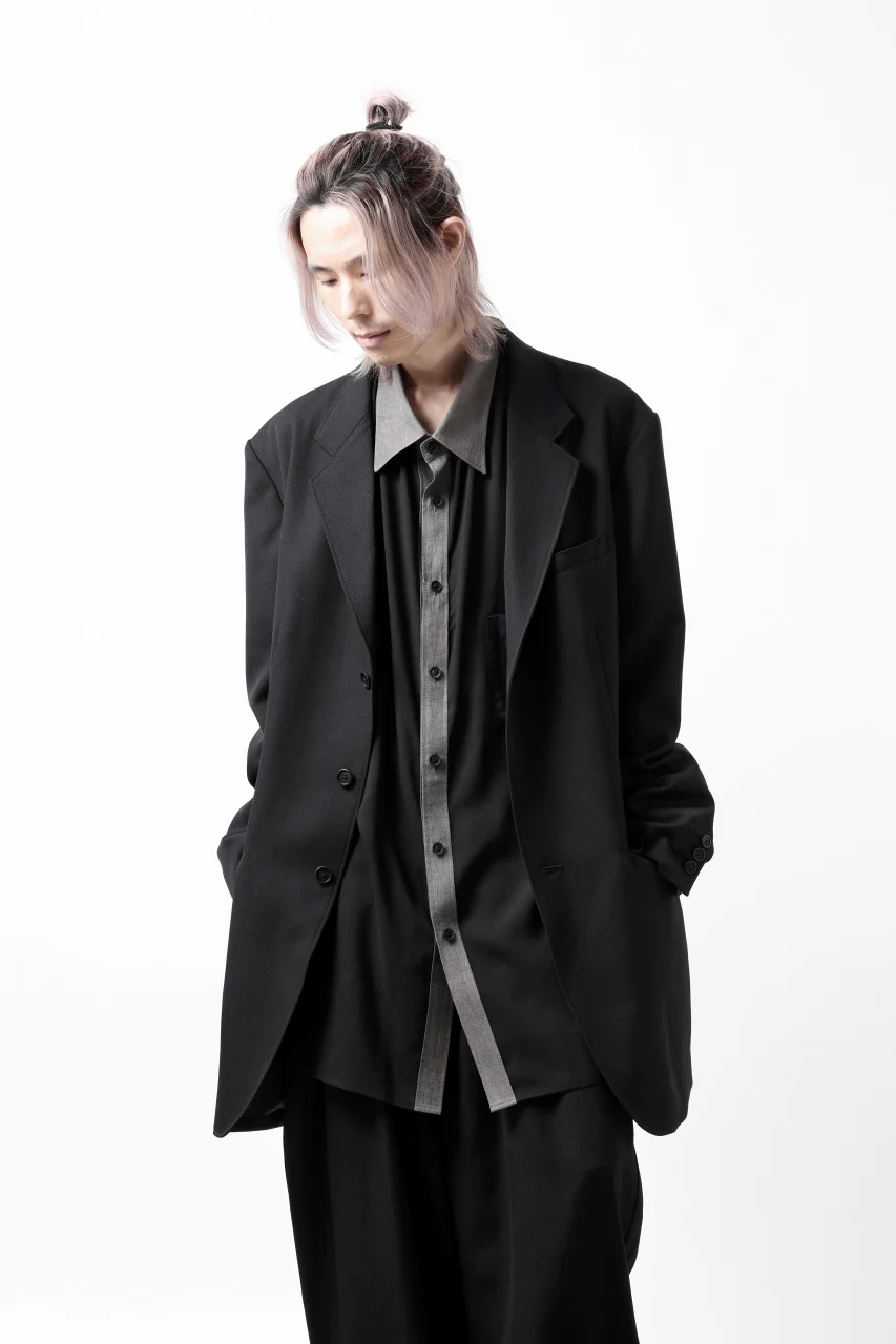 Y's for men SWITCHING COLLAR-PLACKET SHIRT / CELLULOSE LINEN (BLACK) - Image 35