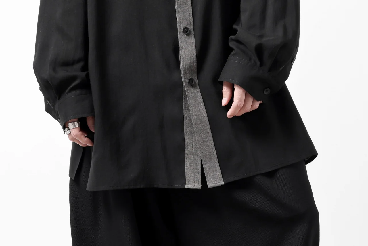 Y's for men SWITCHING COLLAR-PLACKET SHIRT / CELLULOSE LINEN (BLACK) - Image 37