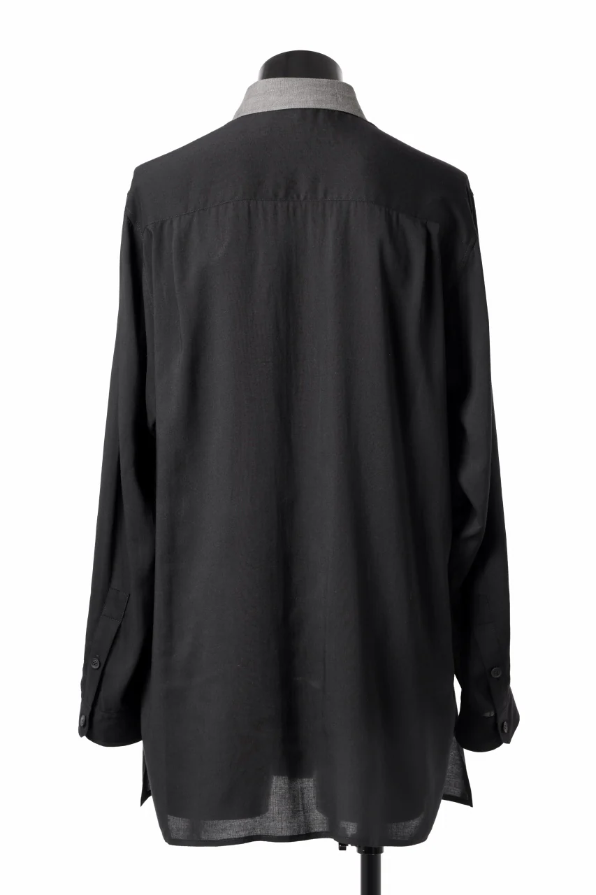Y's for men SWITCHING COLLAR-PLACKET SHIRT / CELLULOSE LINEN (BLACK) - Image 4