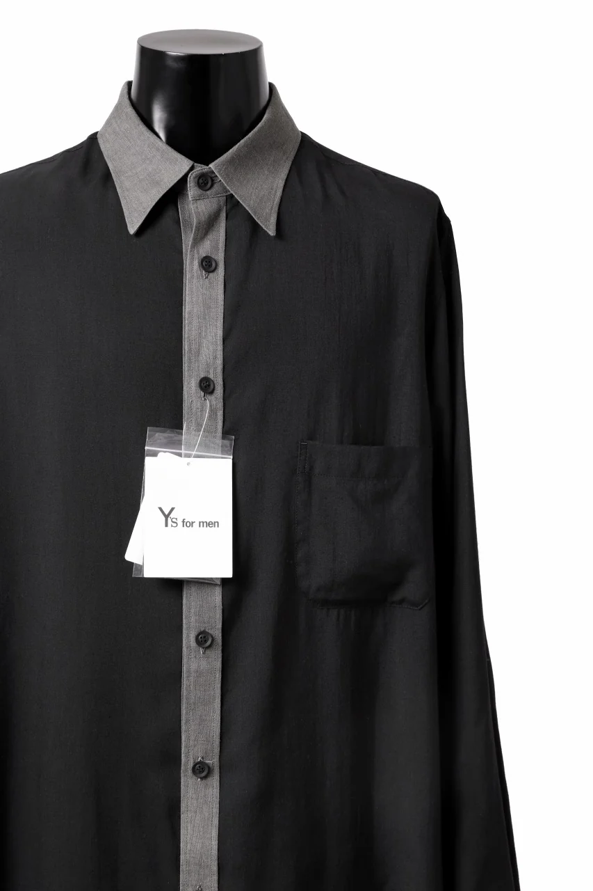 Y's for men SWITCHING COLLAR-PLACKET SHIRT / CELLULOSE LINEN (BLACK) - Image 5