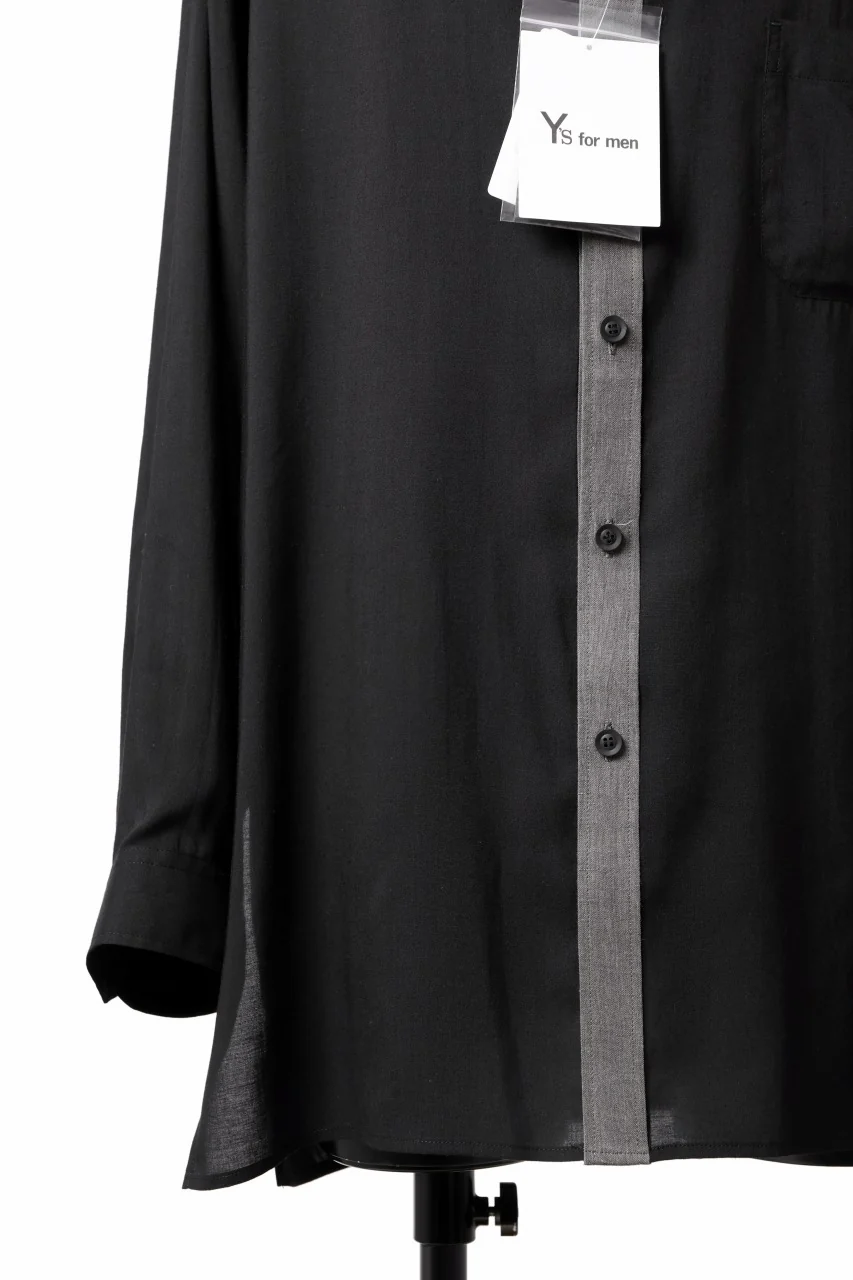 Y's for men SWITCHING COLLAR-PLACKET SHIRT / CELLULOSE LINEN (BLACK) - Image 6