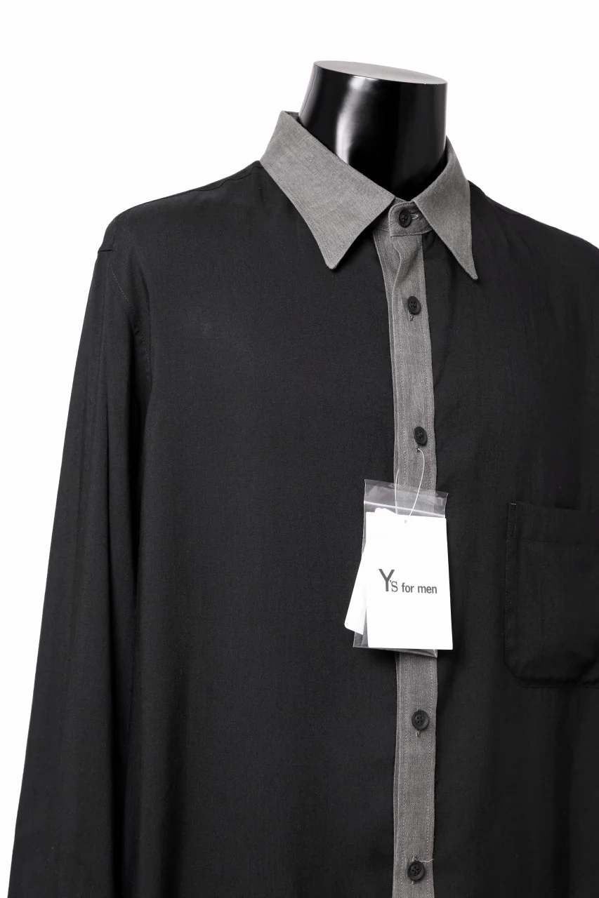 Y's for men SWITCHING COLLAR-PLACKET SHIRT / CELLULOSE LINEN (BLACK) - Image 7