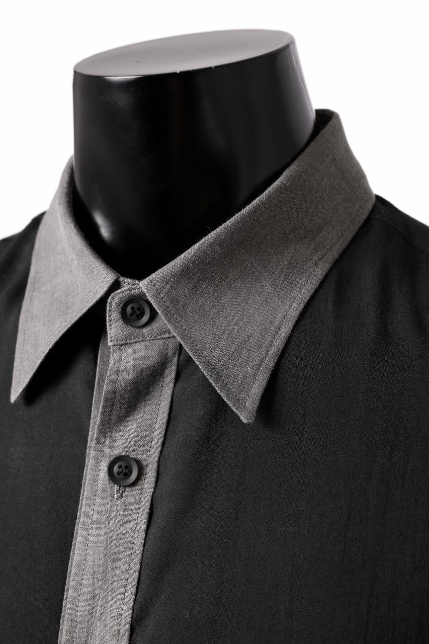 Y's for men SWITCHING COLLAR-PLACKET SHIRT / CELLULOSE LINEN (BLACK) - Image 9
