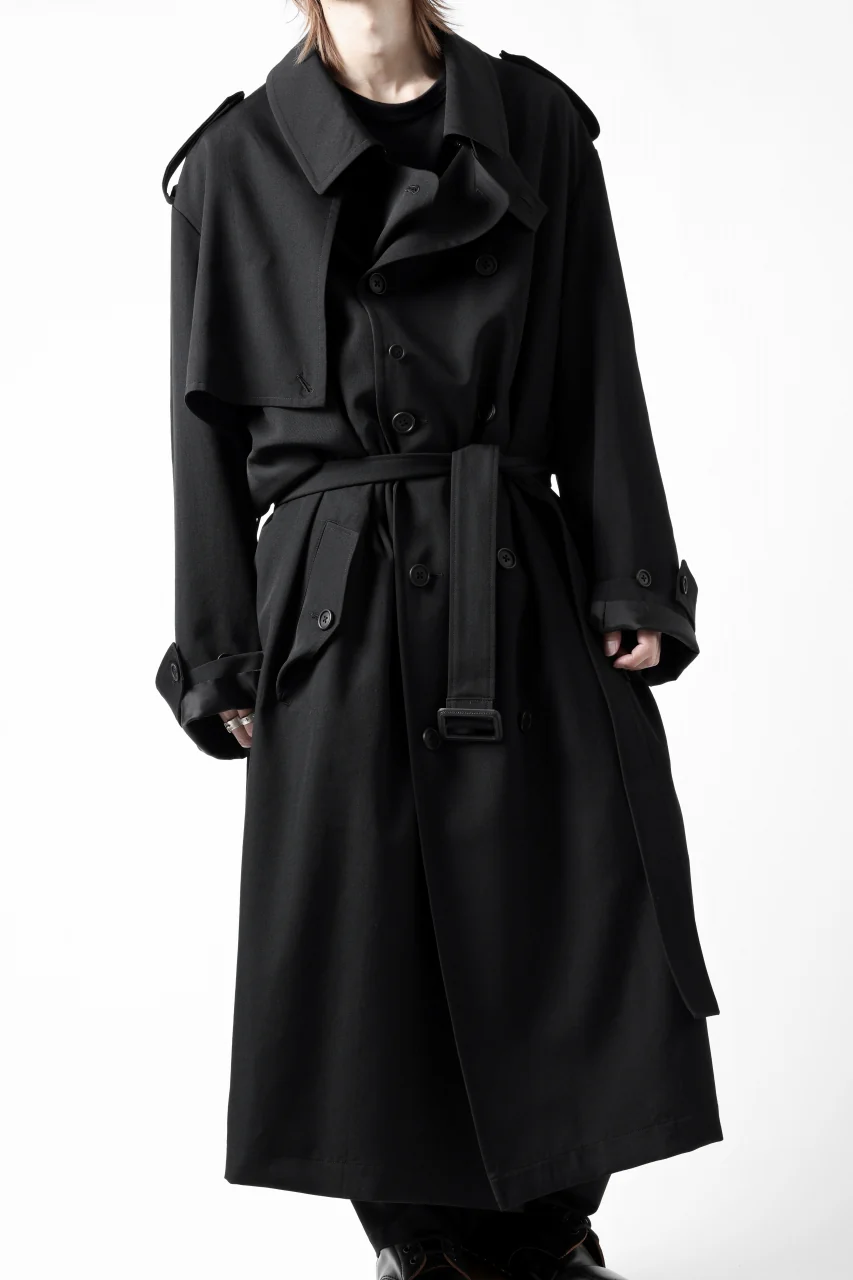 Y's for men TRENCH COAT / WRINKLED GABARDINE (BLACK) - Image 2