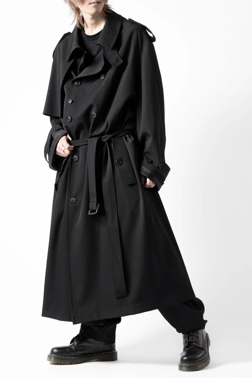 Y's for men TRENCH COAT / WRINKLED GABARDINE (BLACK) - Image 29
