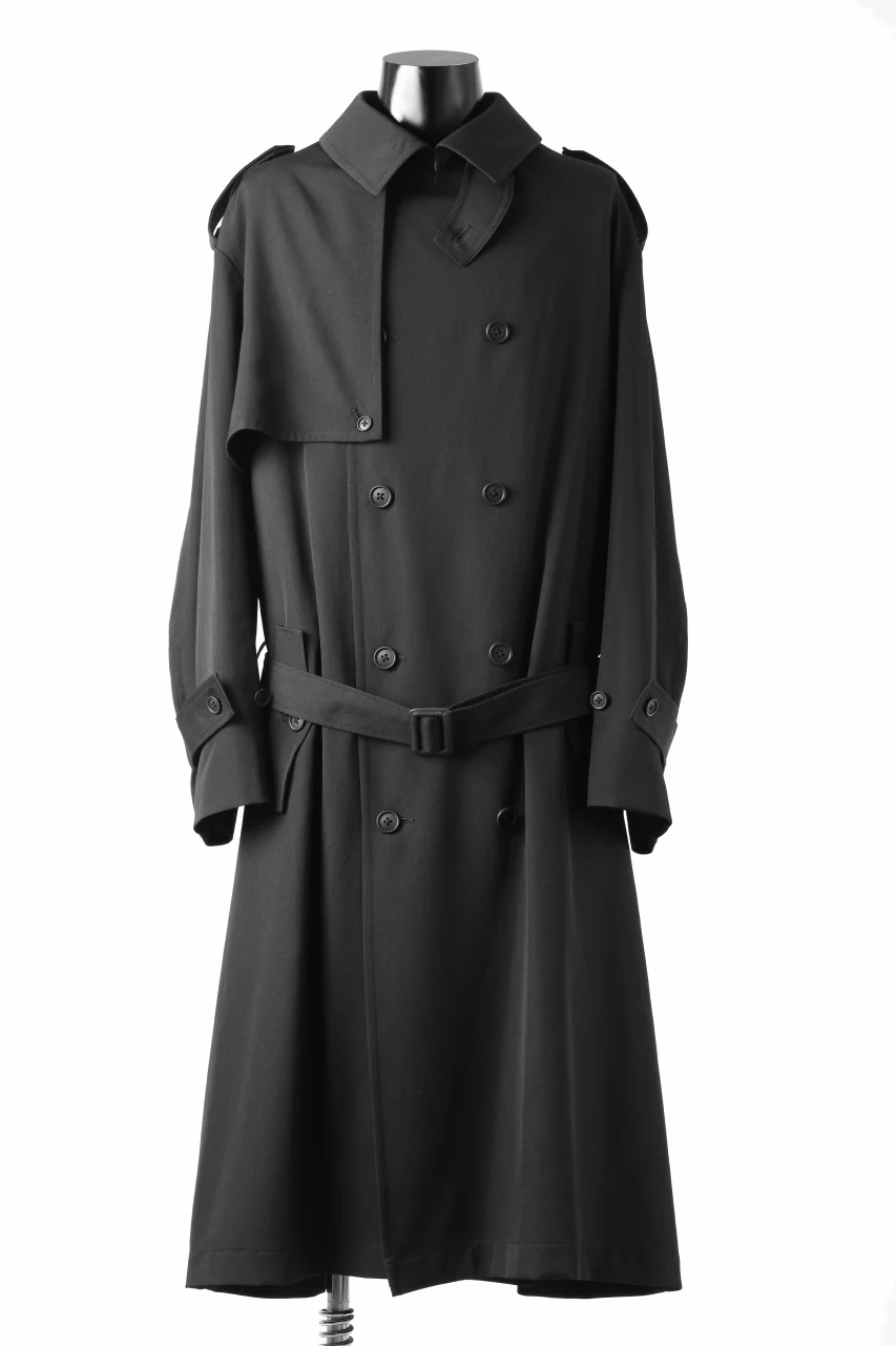 Y's for men TRENCH COAT / WRINKLED GABARDINE (BLACK) - Image 6