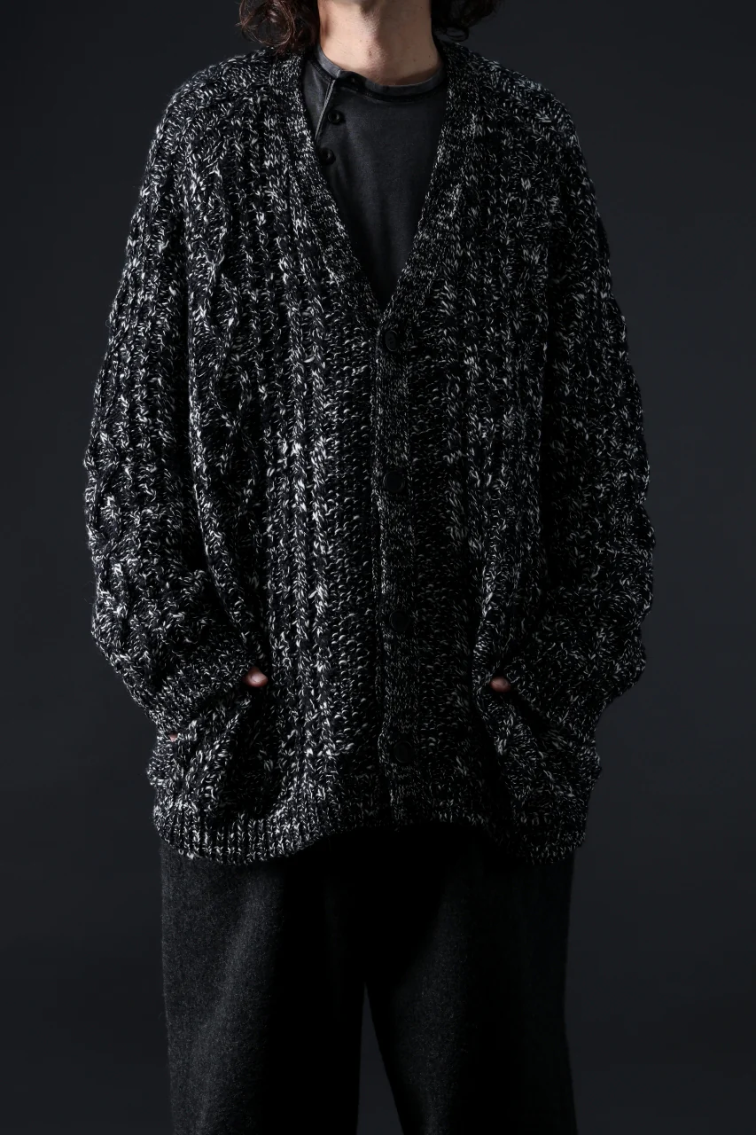 Y's for men V-NECK ARAN KNIT CARDIGAN (BLACK) - Image 11