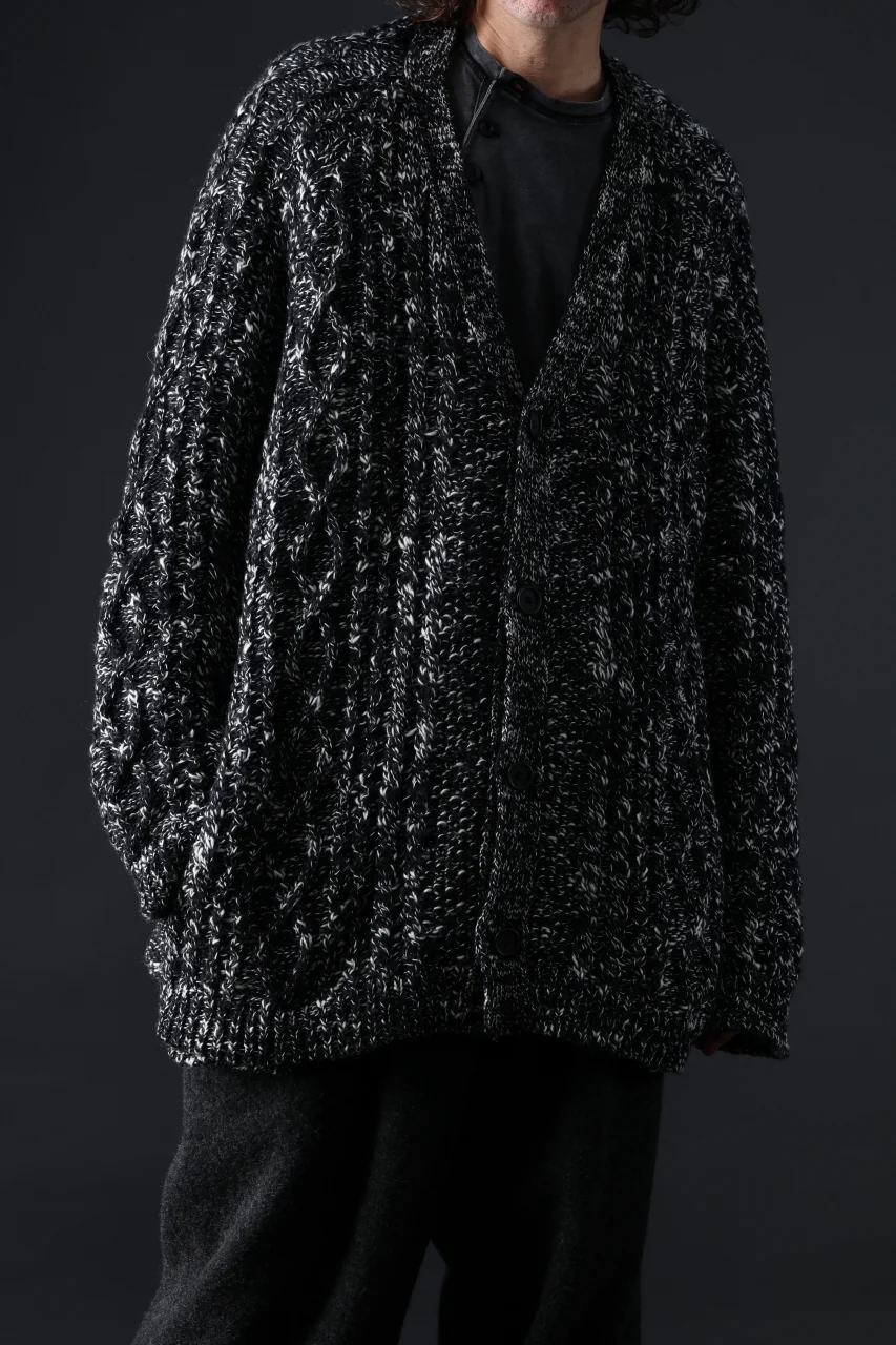 Y's for men V-NECK ARAN KNIT CARDIGAN (BLACK) - Image 12