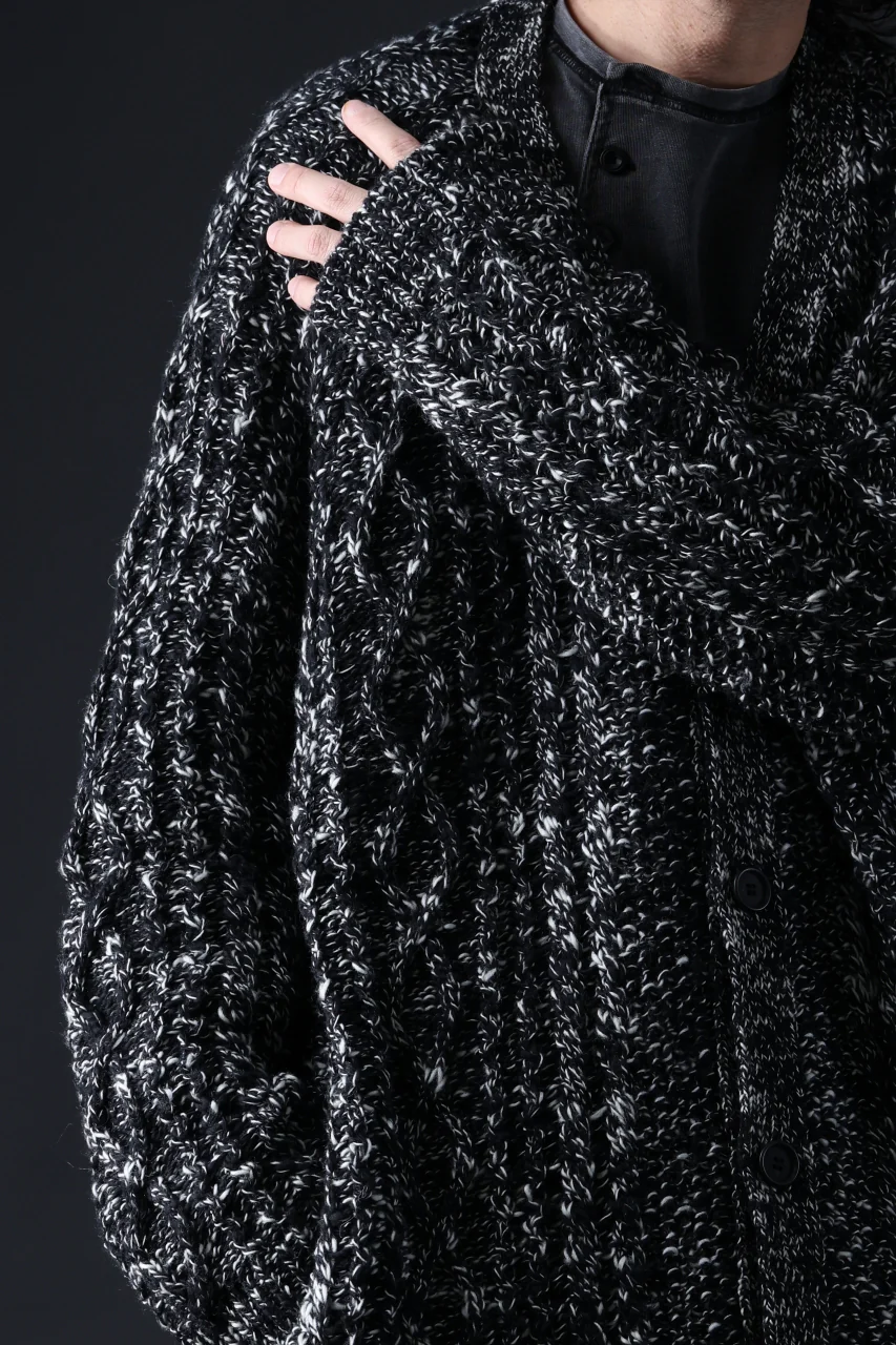 Y's for men V-NECK ARAN KNIT CARDIGAN (BLACK) - Image 13
