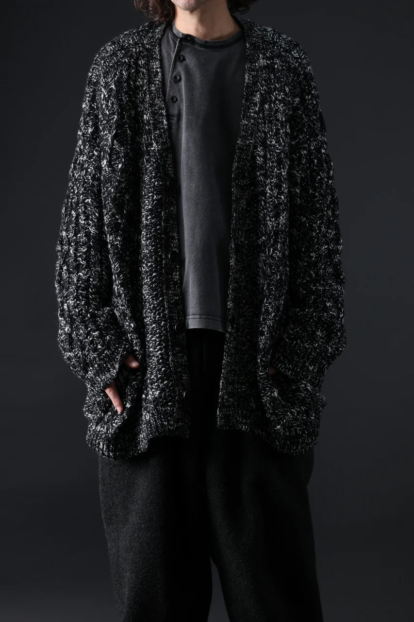 Y's for men V-NECK ARAN KNIT CARDIGAN (BLACK) - Image 14