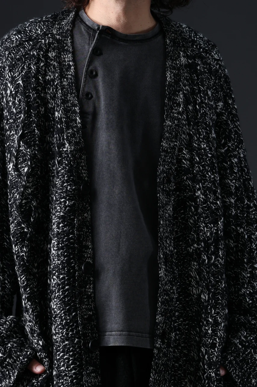 Y's for men V-NECK ARAN KNIT CARDIGAN (BLACK) - Image 15